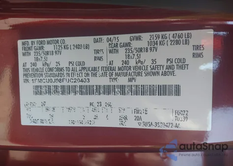 2015 Ford Escape Titanium из США, поврежденный, VIN 1FMCU0J98FUC20403